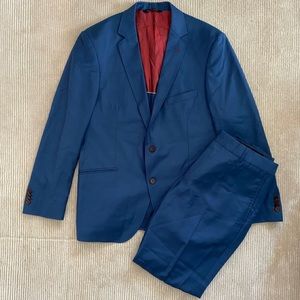 Sarar Two Piece Wool Suit Sport Coat Blazer Trousers Pants Blue Size 40S